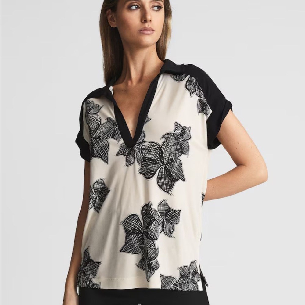 Reiss Daria Printed Open Collar Top Size S New With Tag